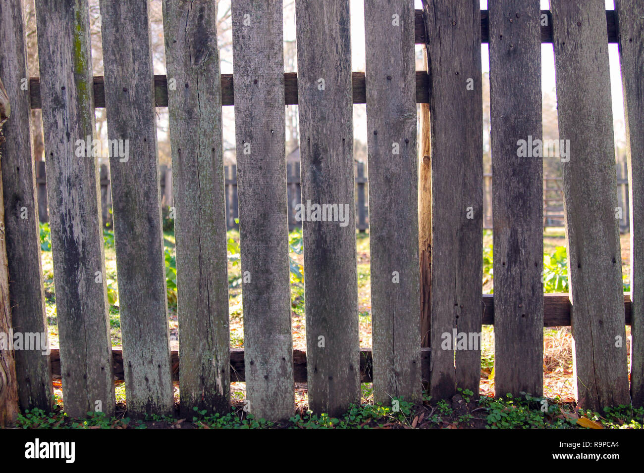 Old picket fence closeup Stock Photo