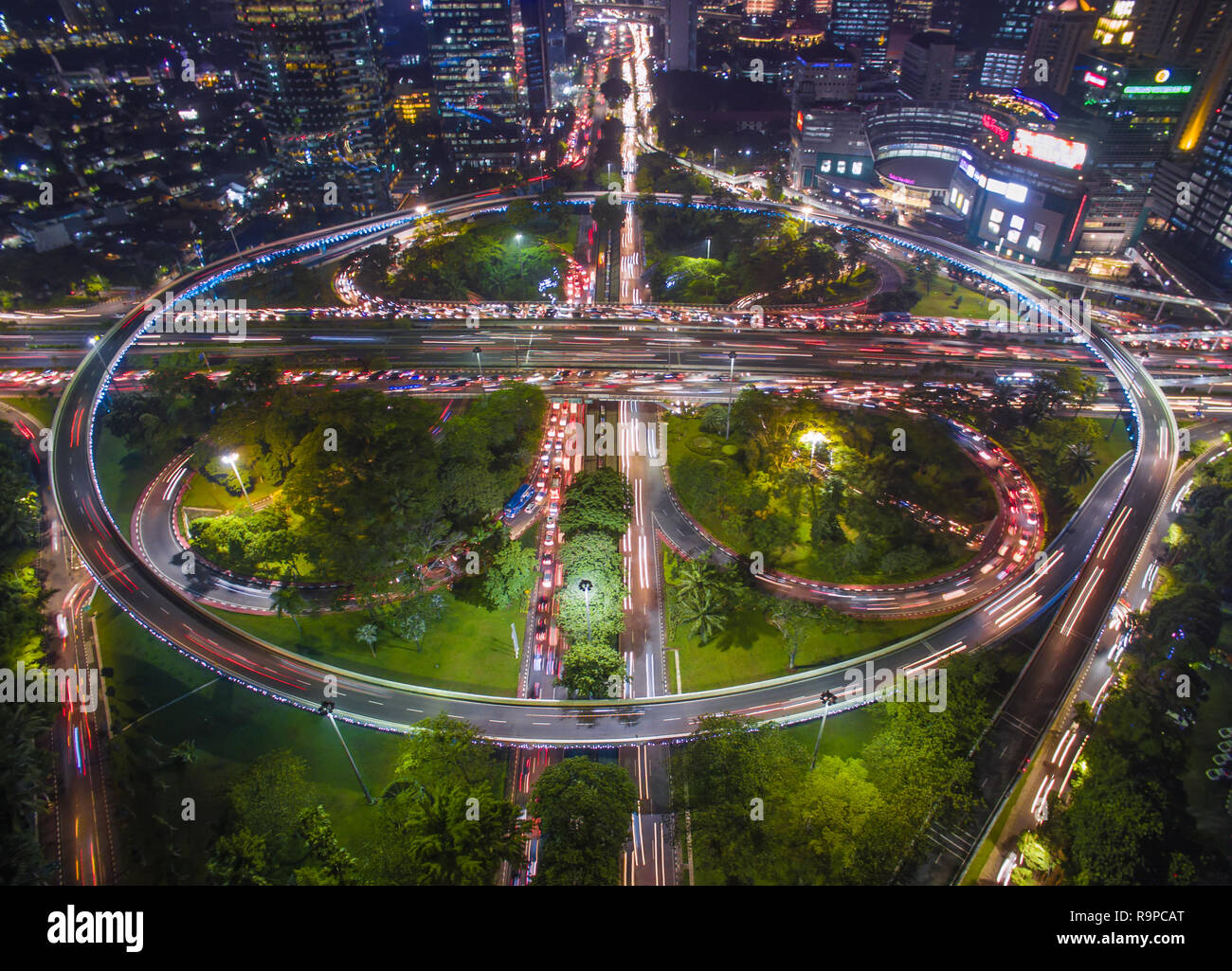 Jakarta - Semanggi flyover bridge during rush hour. Stock Photo