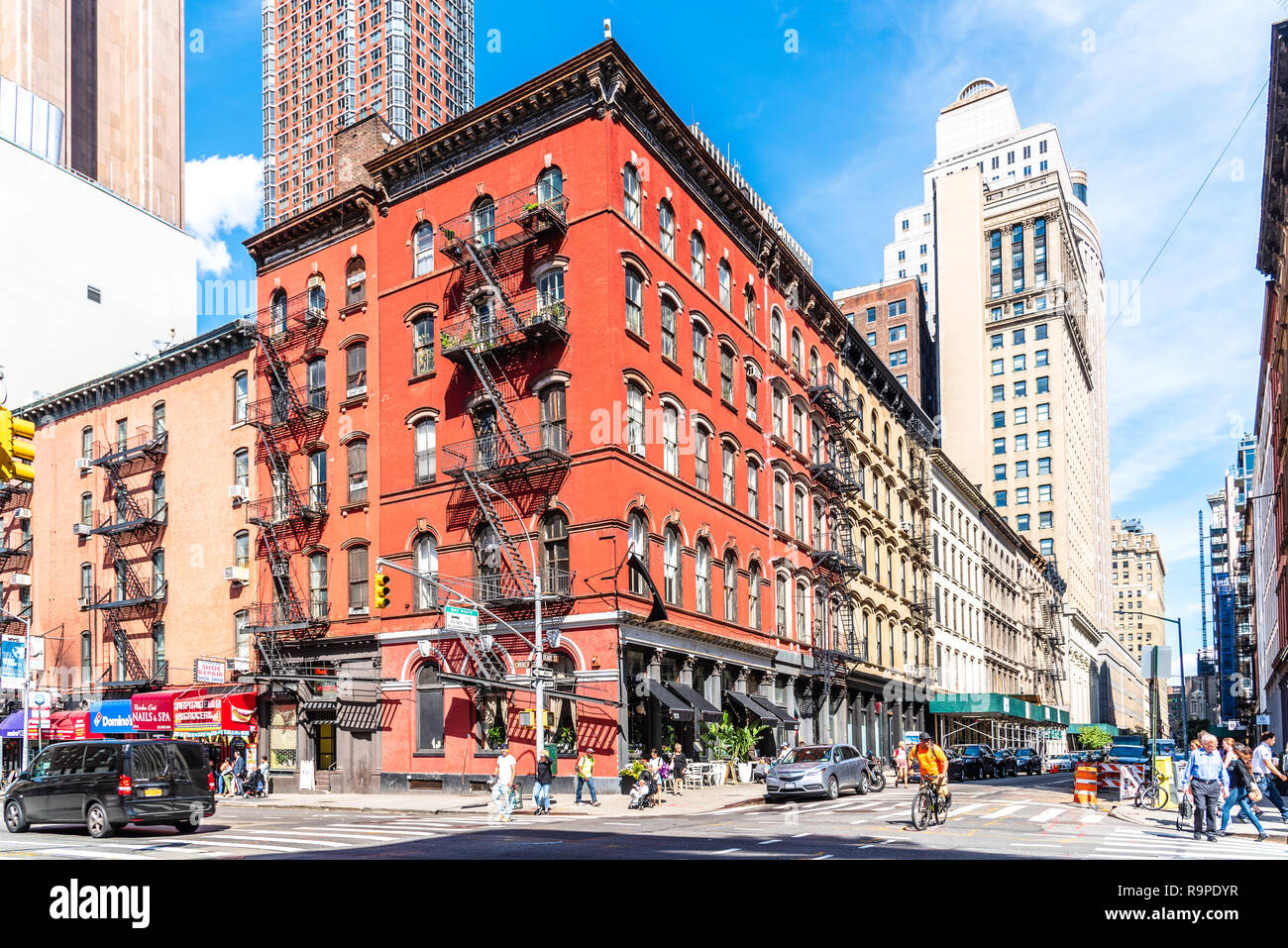 New York City, USA - June 25, 2018: Street scene of Church Street in Tribeca District of Manhattan a sunny day of summer Stock Photo