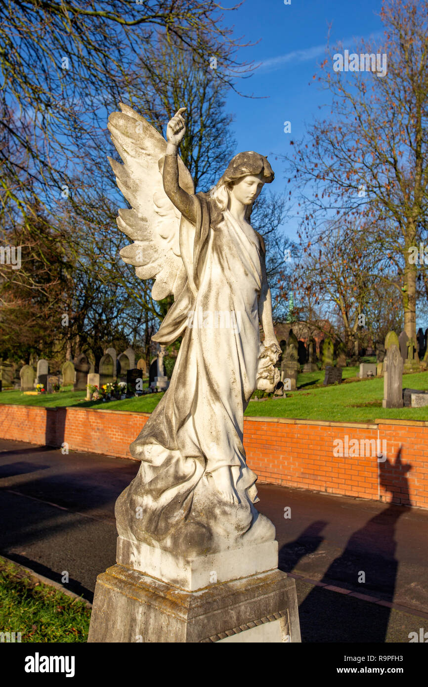 Marble angel in cemetery, Crewe Cheshire UK Stock Photo