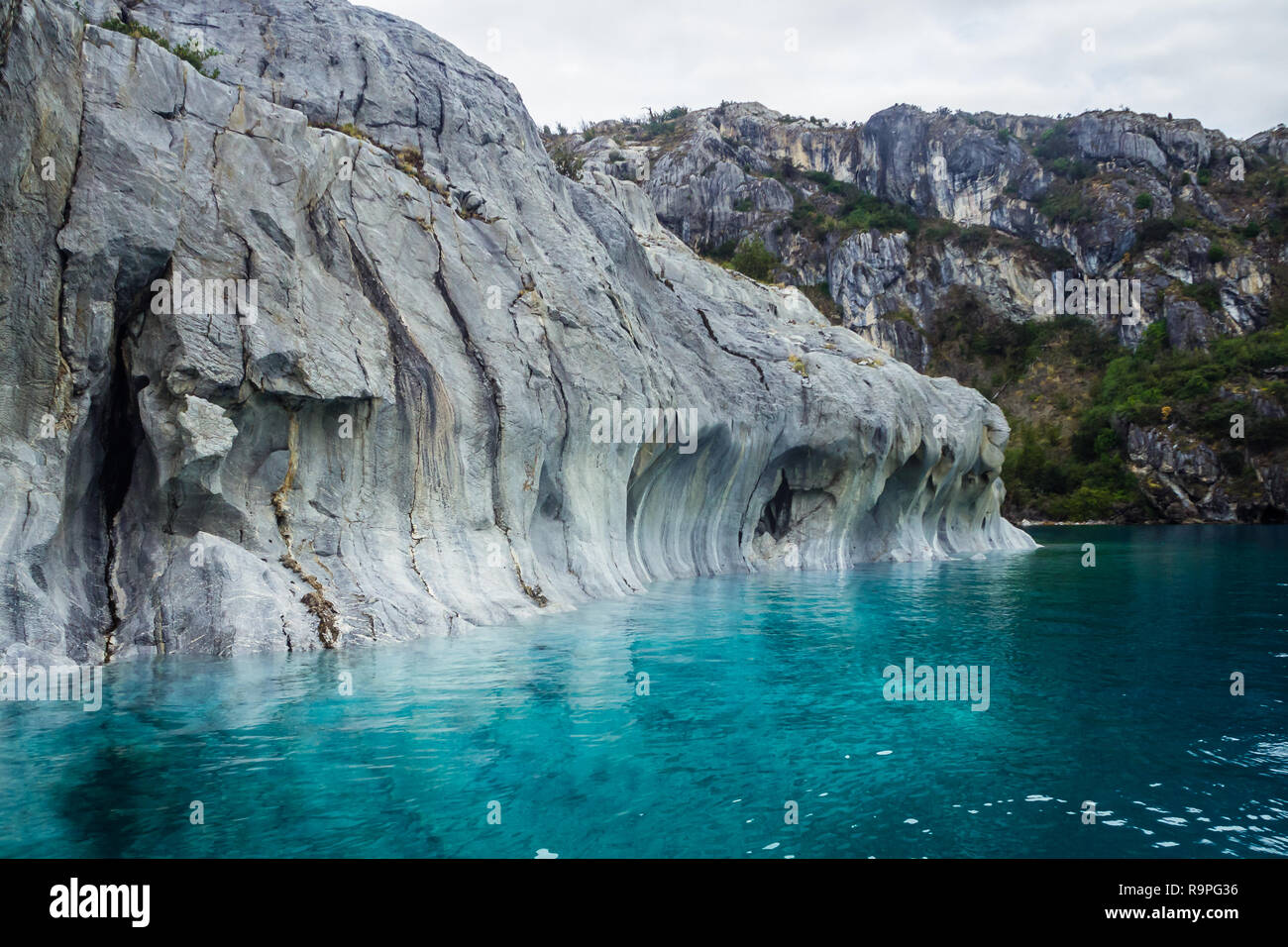 marble caves (Capillas del Marmol). General Carrera lake also called Lago Buenos Aires. North of Patagonia. Chile. Blue color Stock Photo