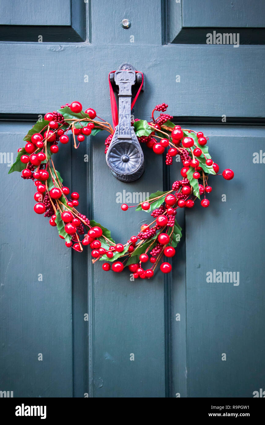 The Wreath decoration at blue door for Christmas holiday Stock Photo