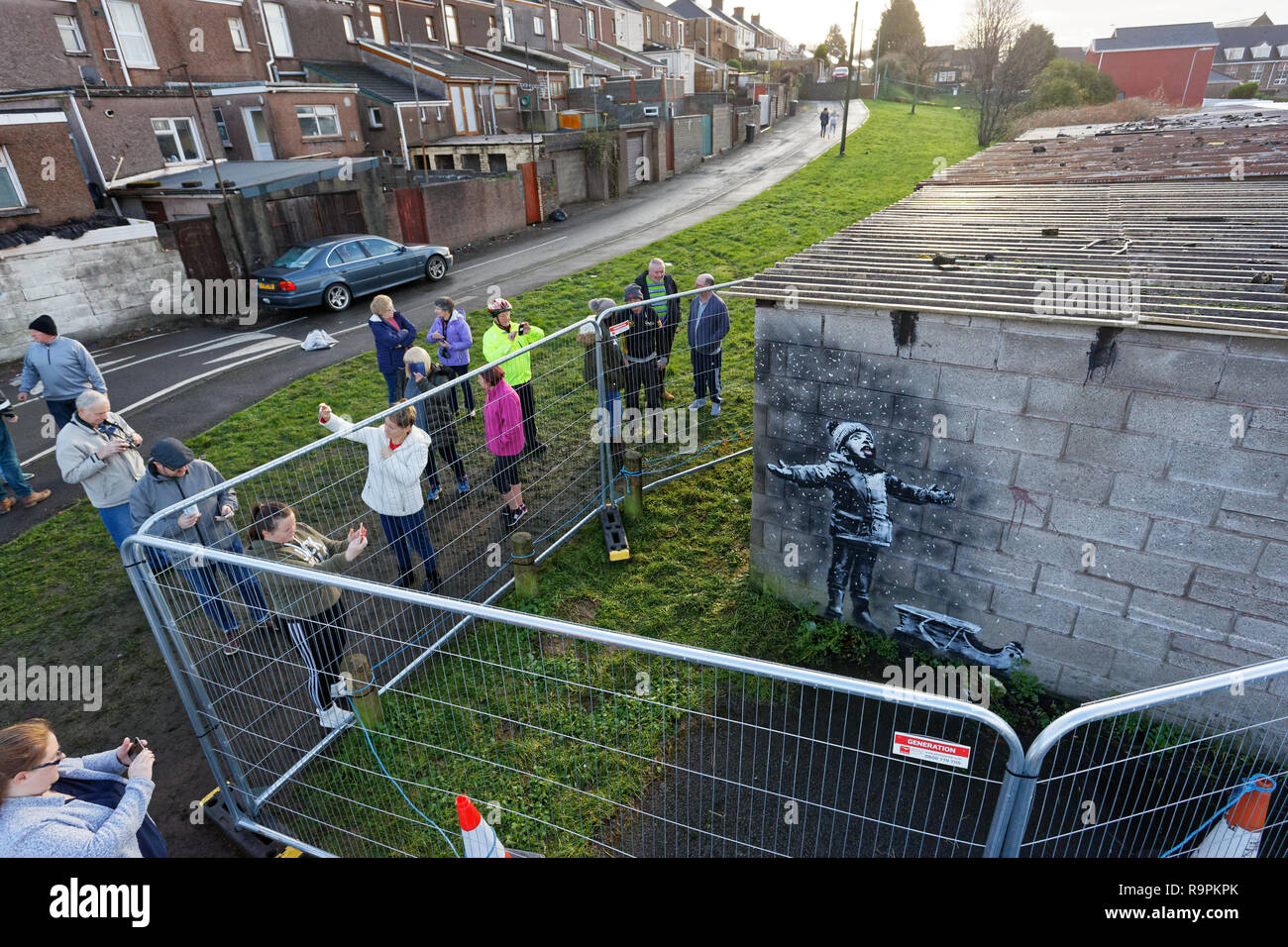 Pictured People Arrive To See And Take Pictures Of The Banksy