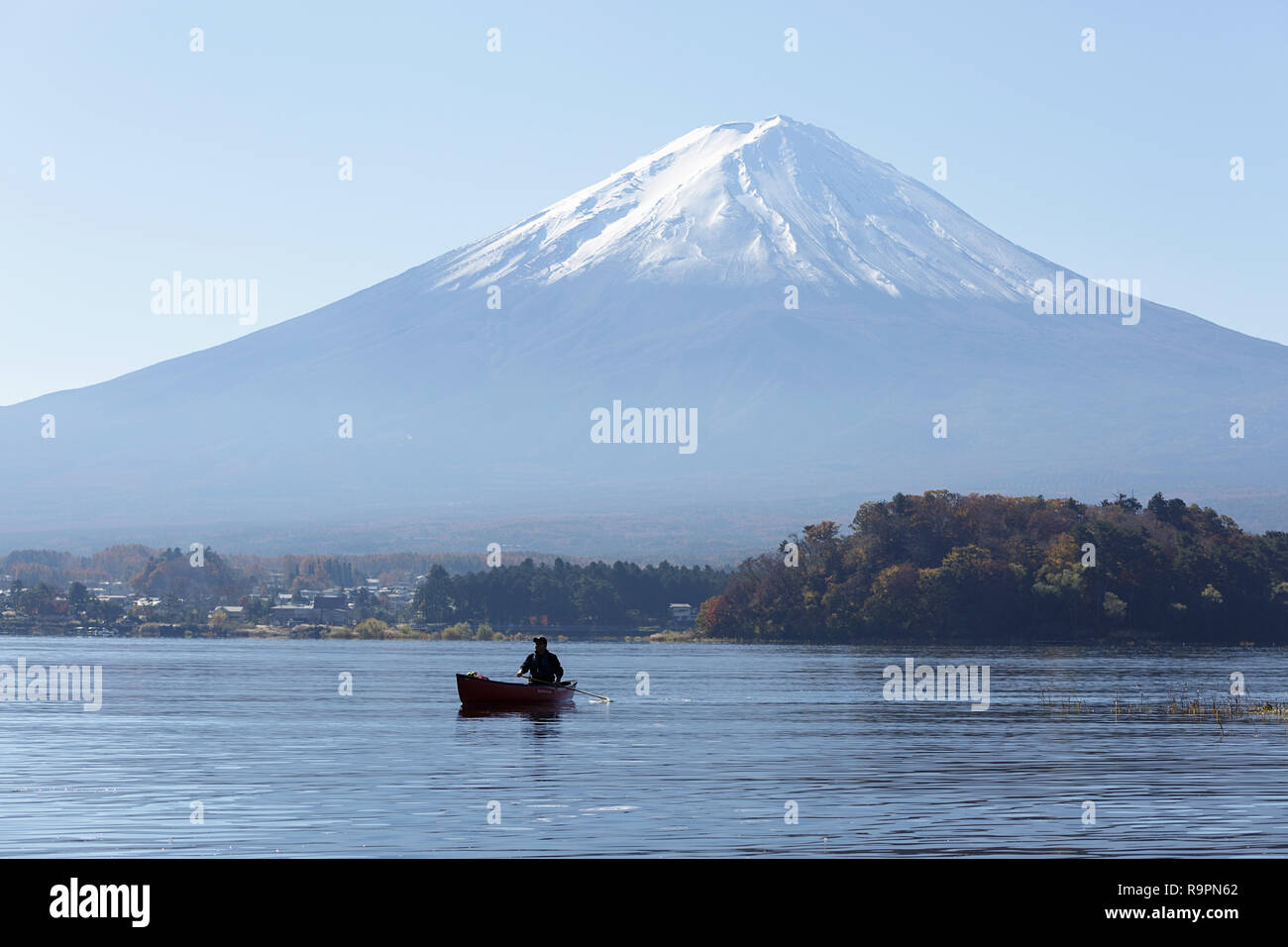Mount Fuji from Lake Kawaguchiko in Autumn Stock Photo