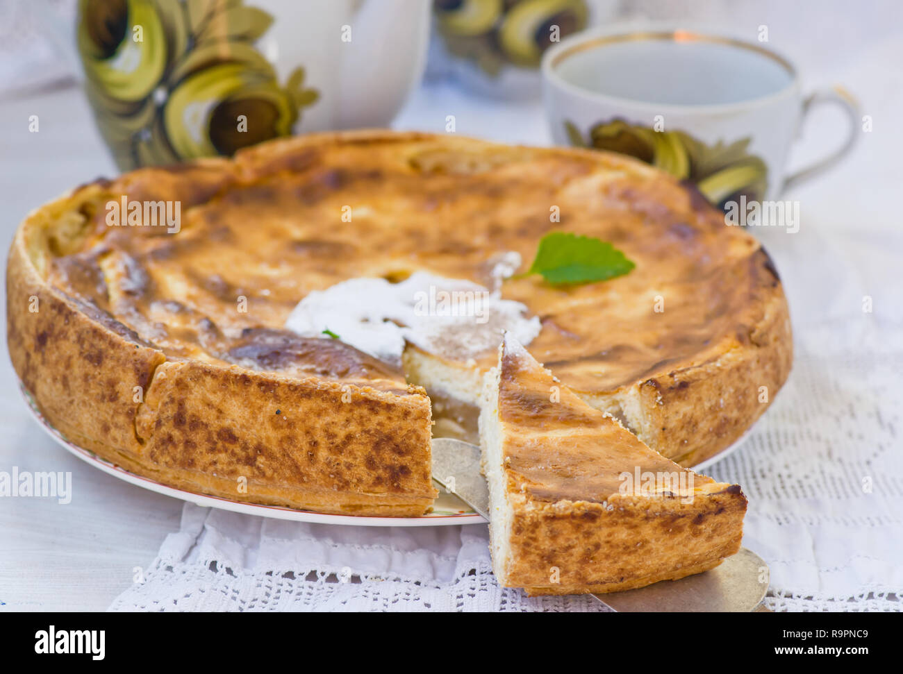 Apples And Cottage Cheese Pie Selective Focus Stock Photo