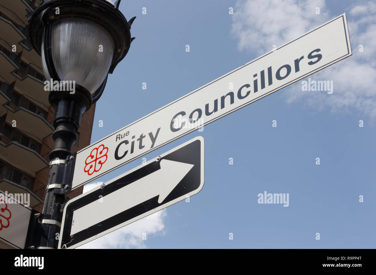 Quebec,Canada. City Councillors street sign in downtown Montrreal Stock Photo