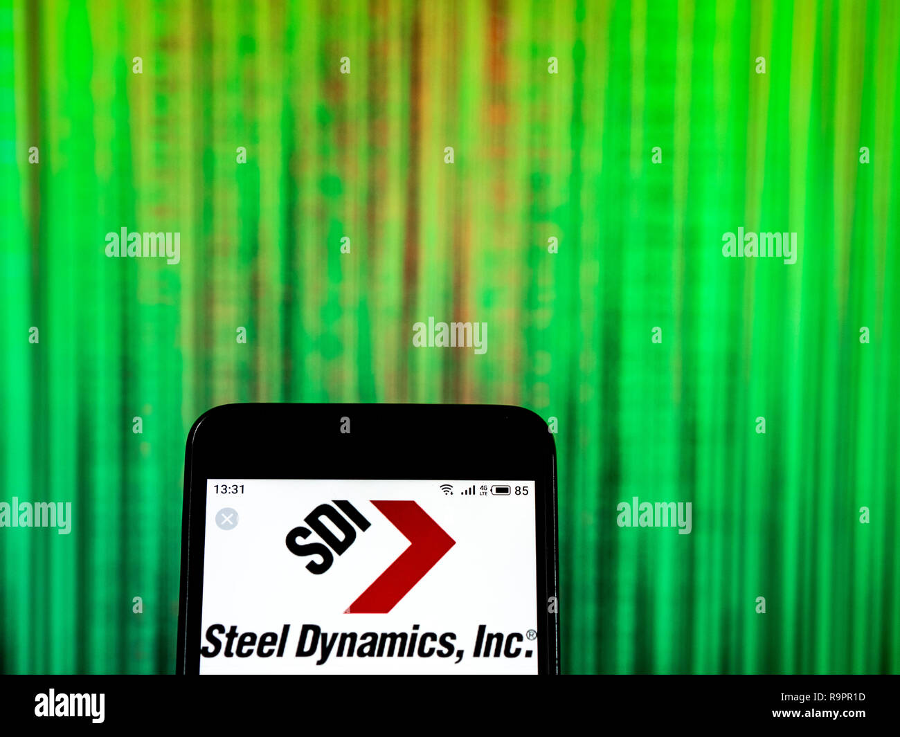 Steel Dynamics Company logo seen displayed on smart phone Stock Photo