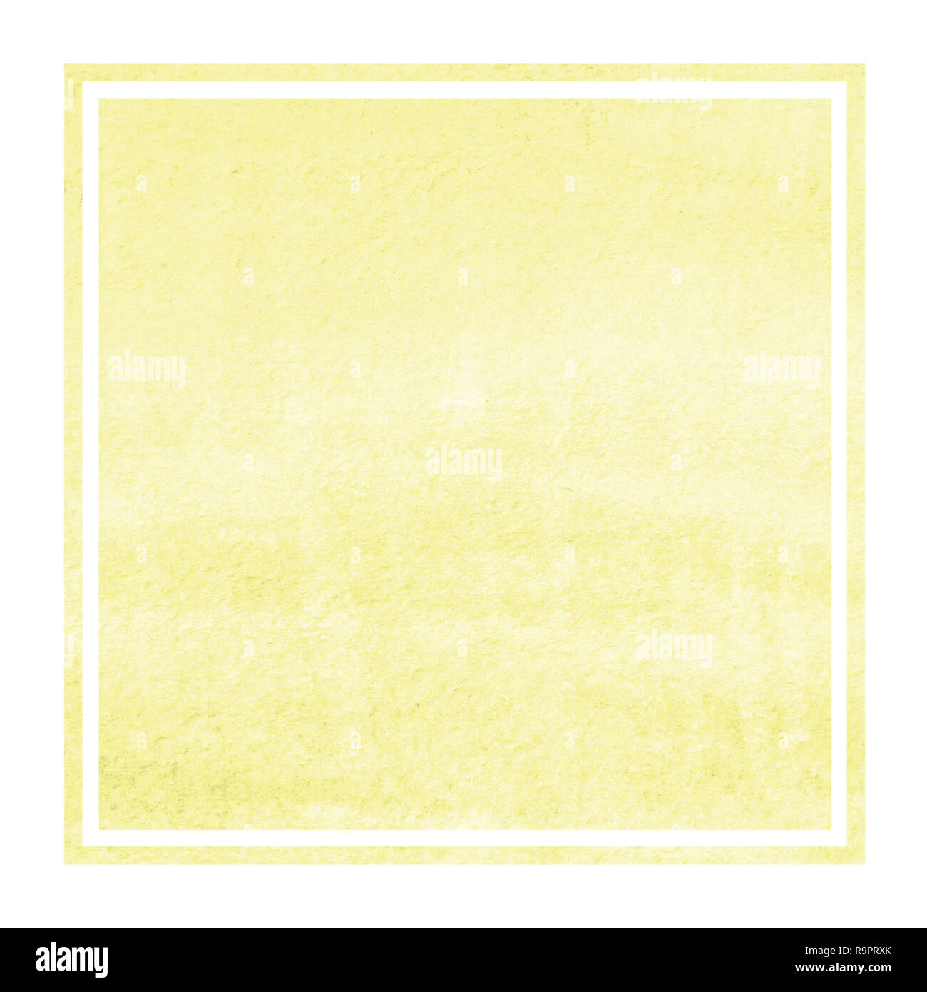 Yellow hand drawn watercolor rectangular frame background texture with stains. Modern design element Stock Photo