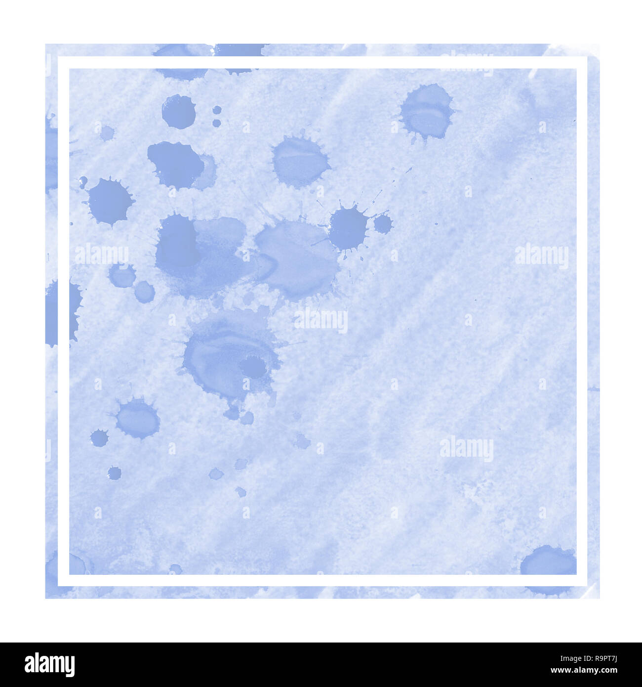 Blue hand drawn watercolor rectangular frame background texture with ...