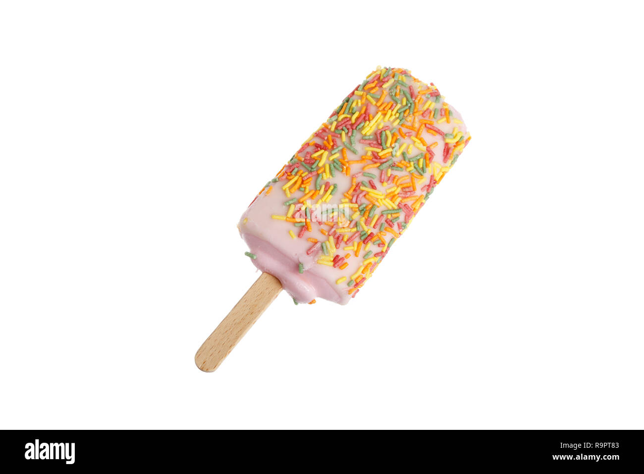 One ice cream lolly covered with sprinkles isoclated on white background. Stock Photo