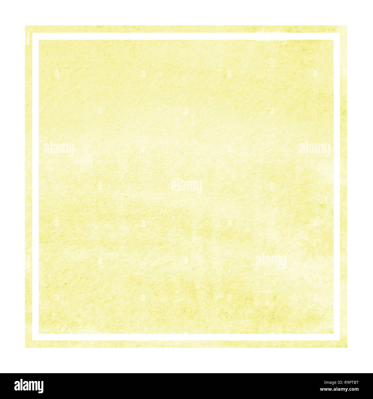 Yellow hand drawn watercolor rectangular frame background texture with stains. Modern design element Stock Photo