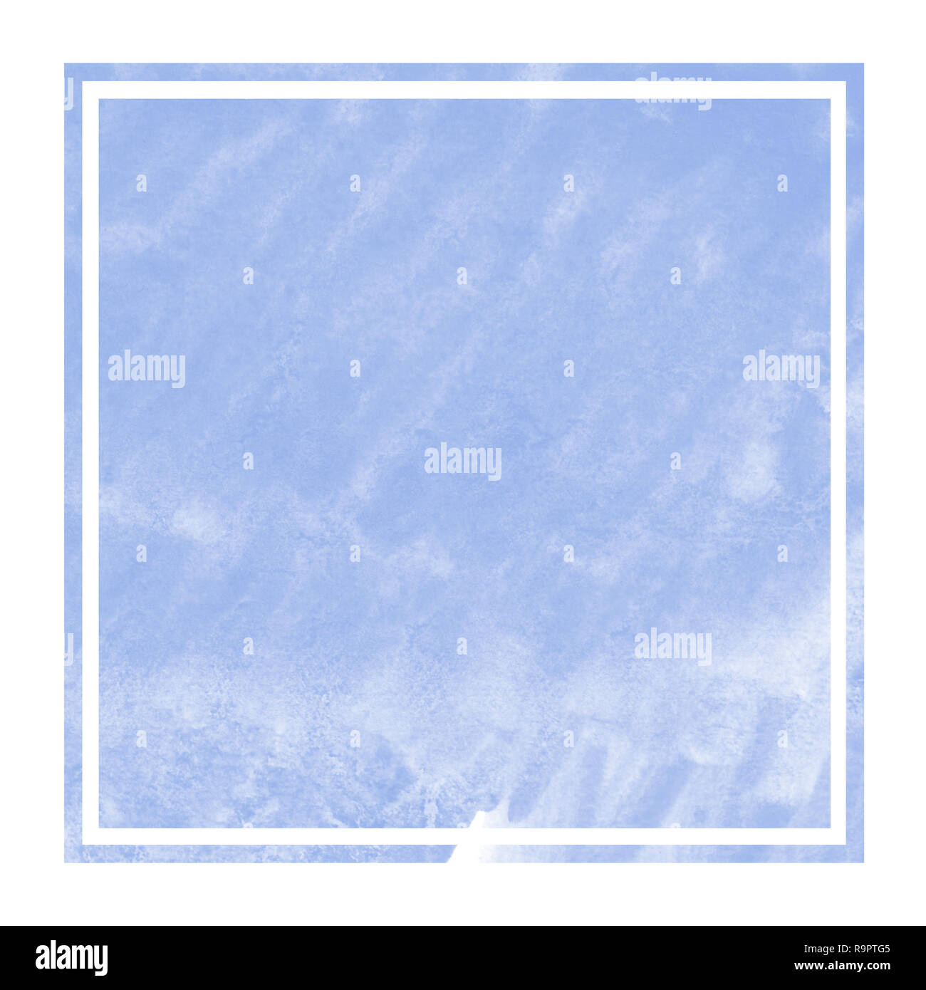 Blue hand drawn watercolor rectangular frame background texture with ...