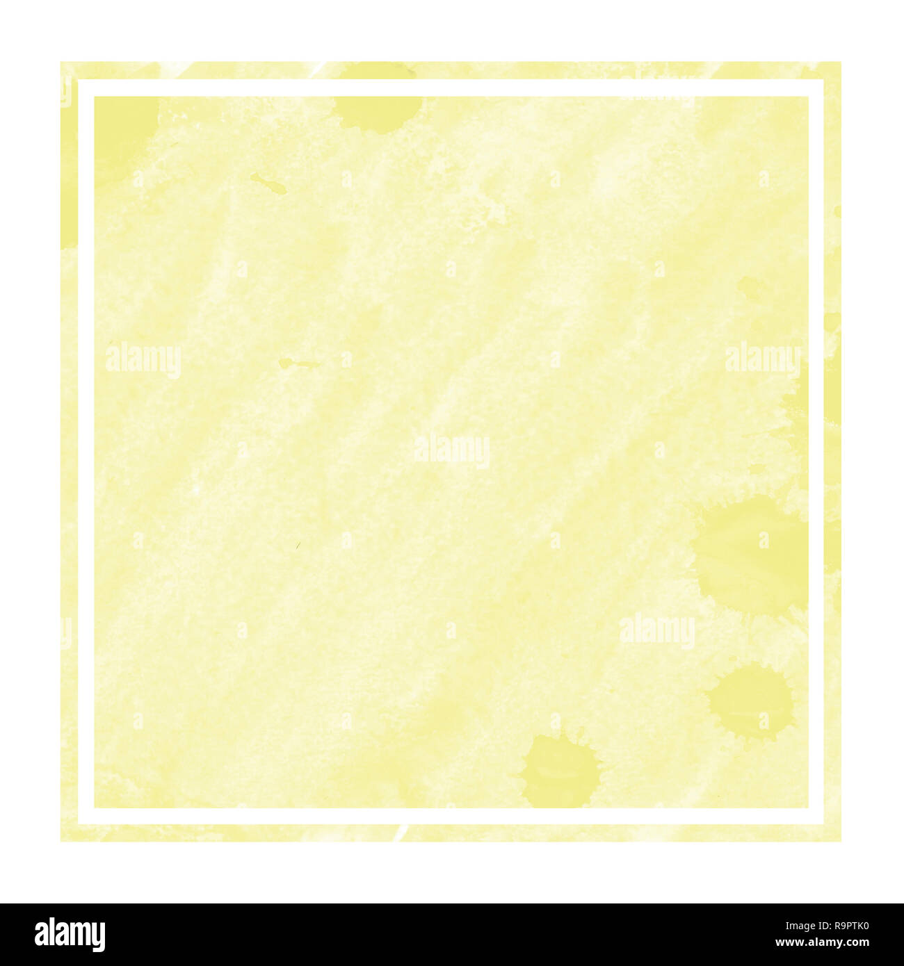 Yellow hand drawn watercolor rectangular frame background texture with stains. Modern design element Stock Photo