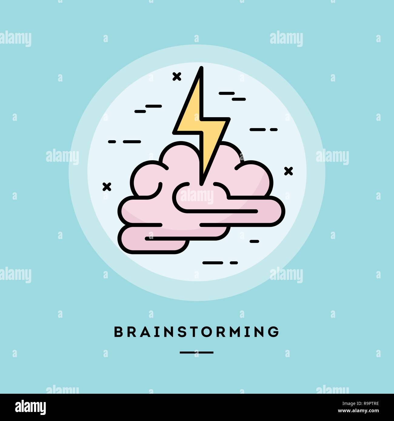 Brainstorming, flat design thin line banner. Vector illustration. Stock Vector