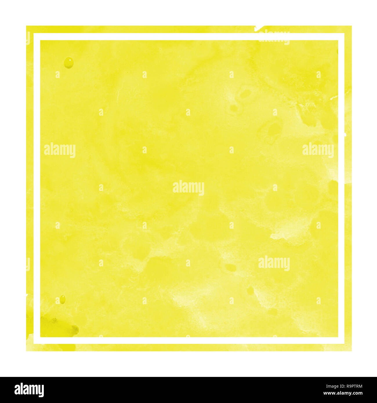 Yellow hand drawn watercolor rectangular frame background texture with stains. Modern design element Stock Photo