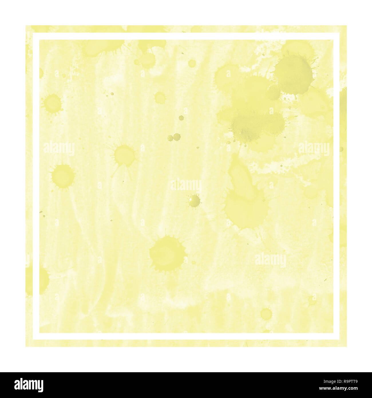 Yellow hand drawn watercolor rectangular frame background texture with stains. Modern design element Stock Photo