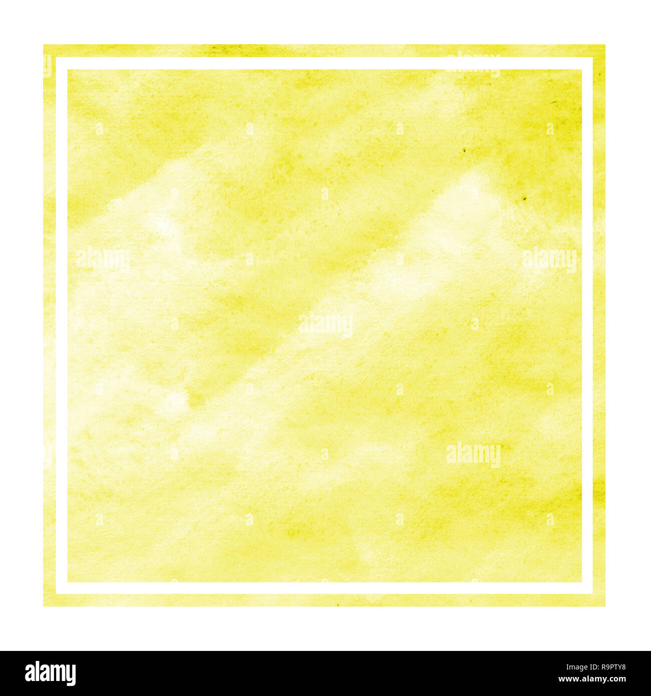 Yellow hand drawn watercolor rectangular frame background texture with stains. Modern design element Stock Photo