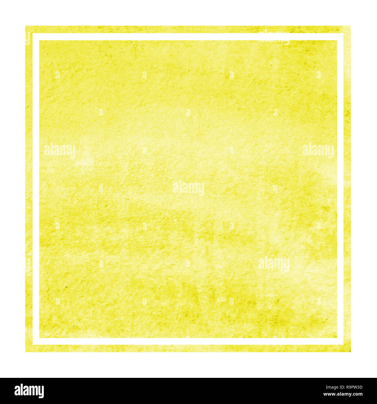 Yellow hand drawn watercolor rectangular frame background texture with stains. Modern design element Stock Photo