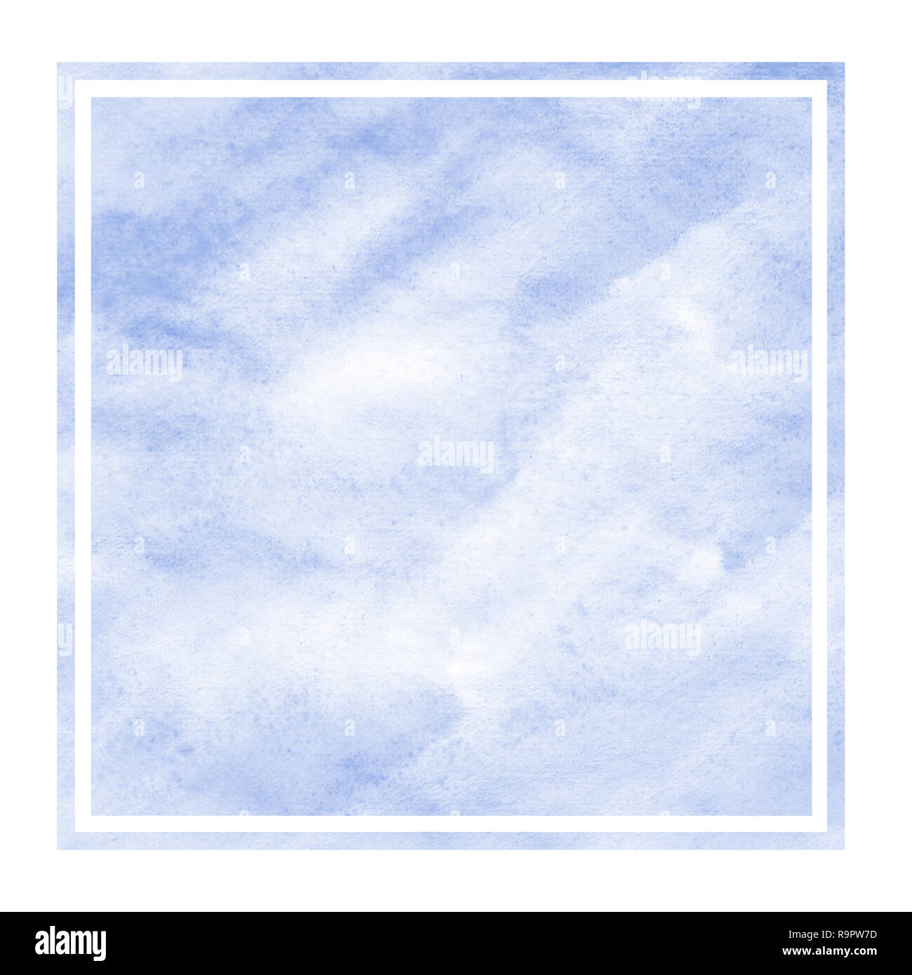 Blue hand drawn watercolor rectangular frame background texture with ...