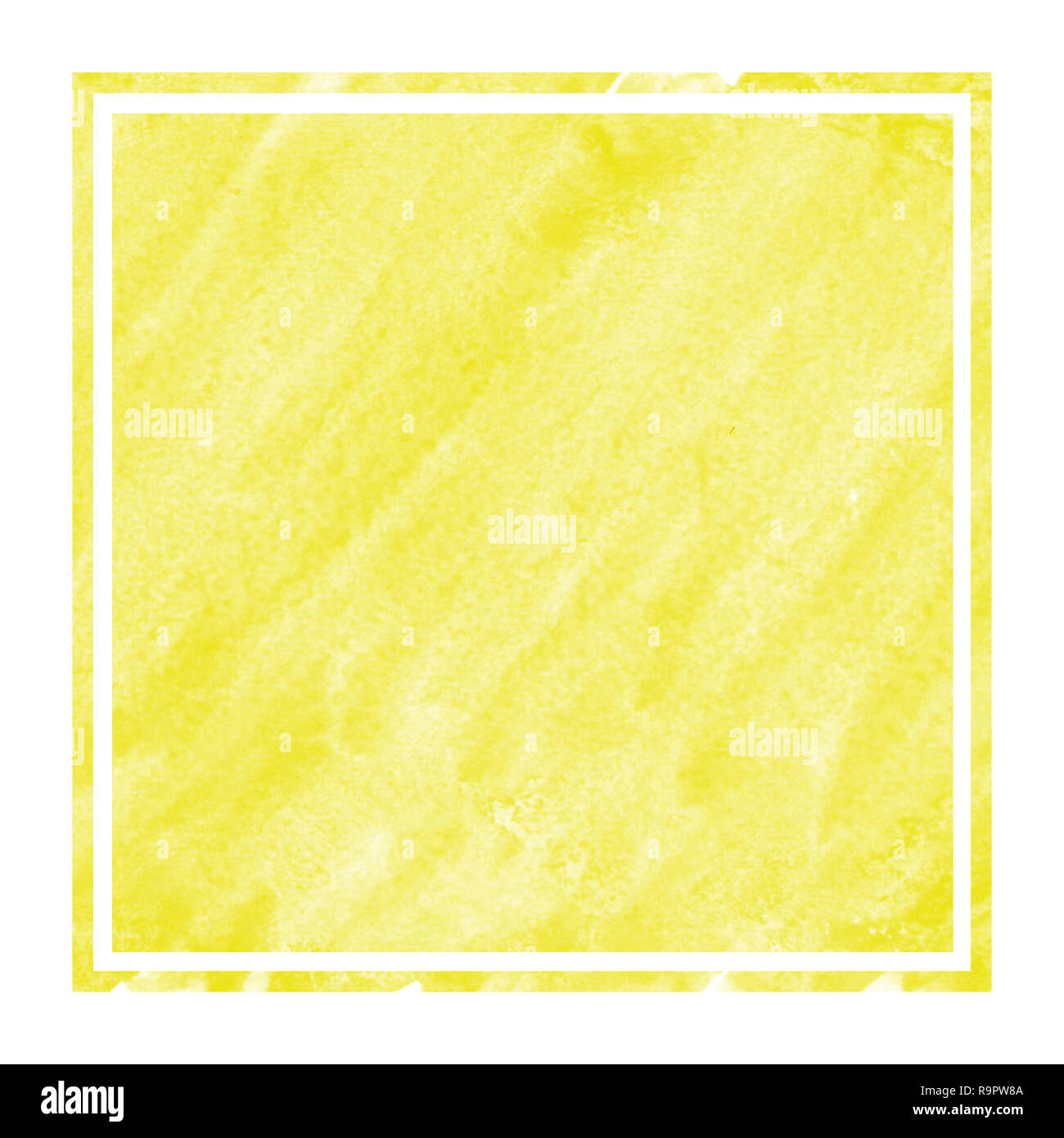 Yellow hand drawn watercolor rectangular frame background texture with stains. Modern design element Stock Photo