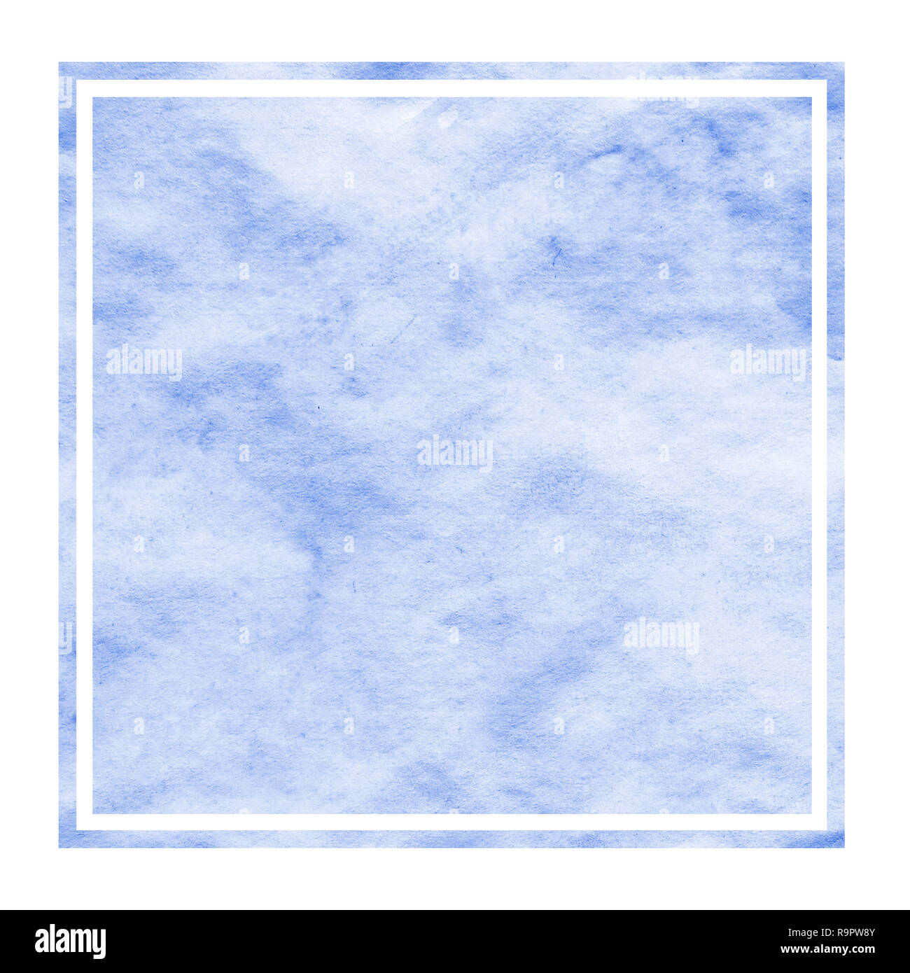 Blue hand drawn watercolor rectangular frame background texture with ...