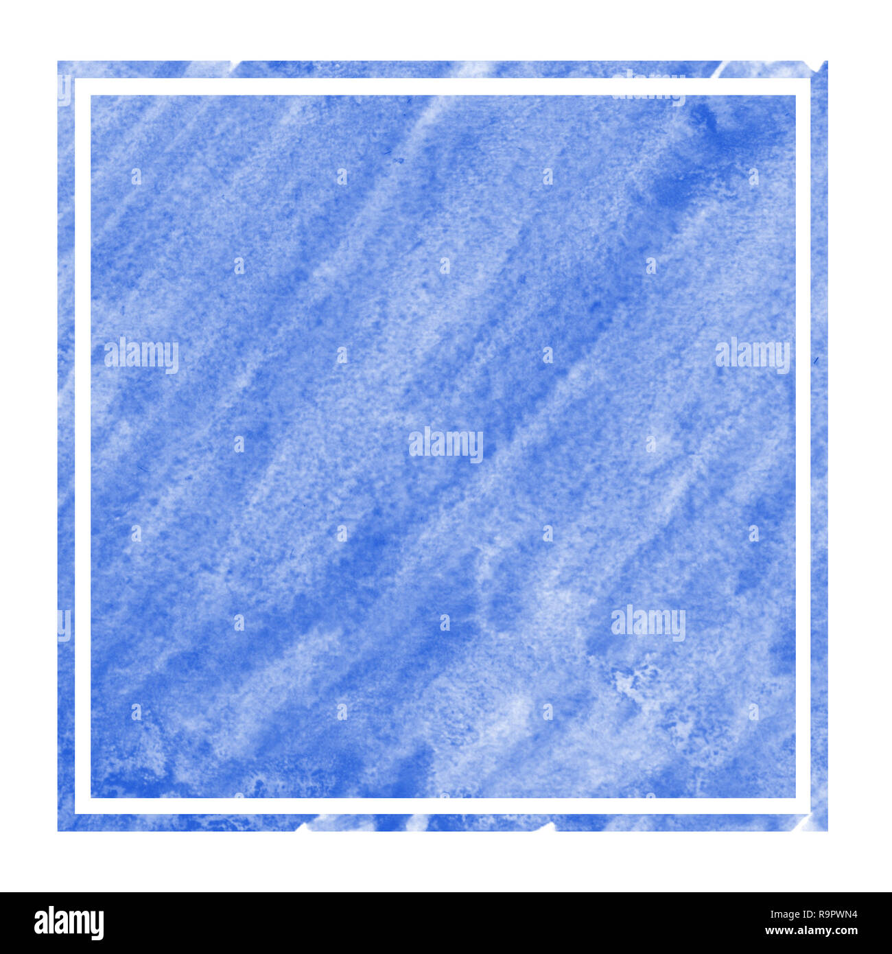 Blue hand drawn watercolor rectangular frame background texture with ...