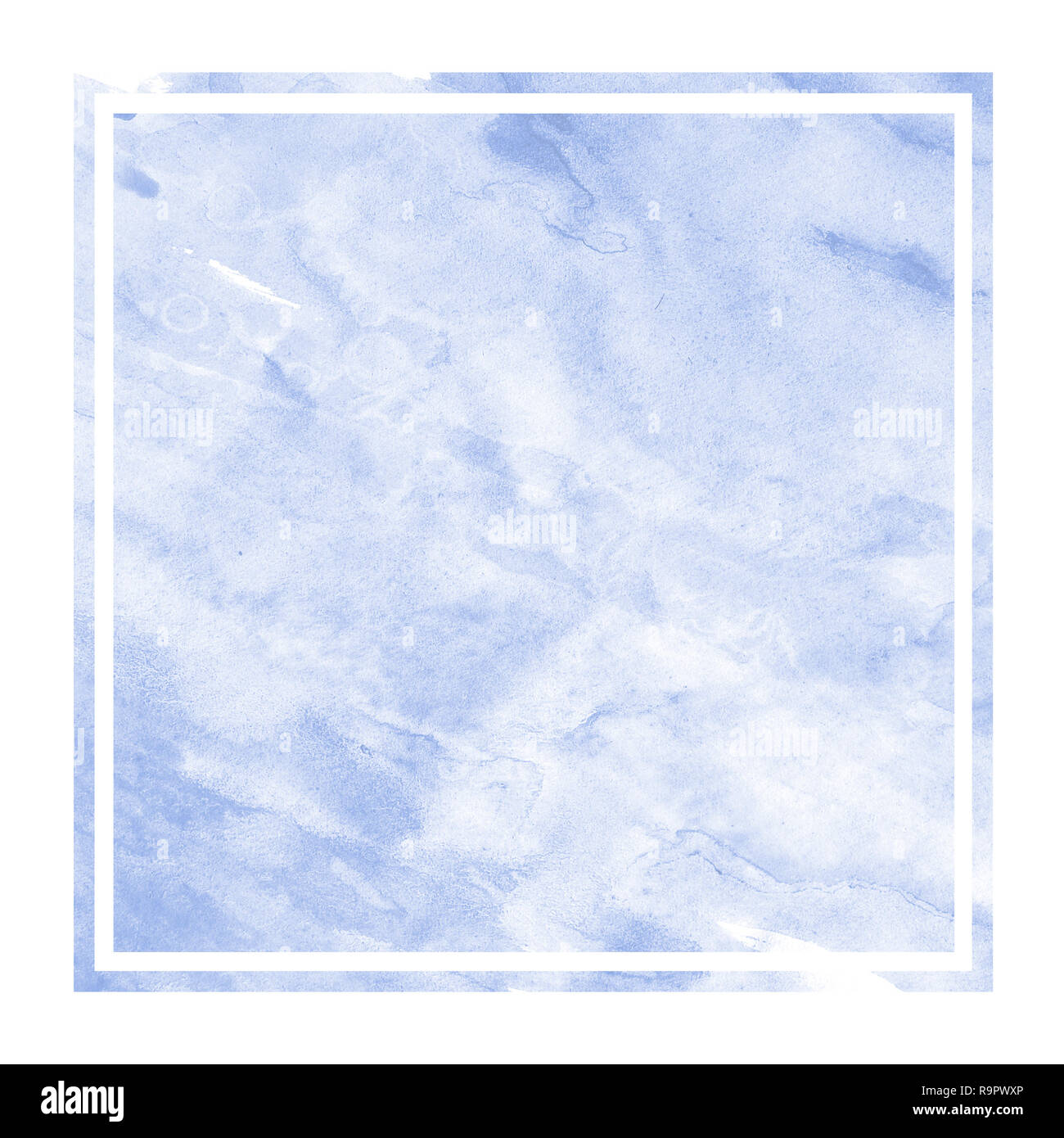 Blue hand drawn watercolor rectangular frame background texture with ...