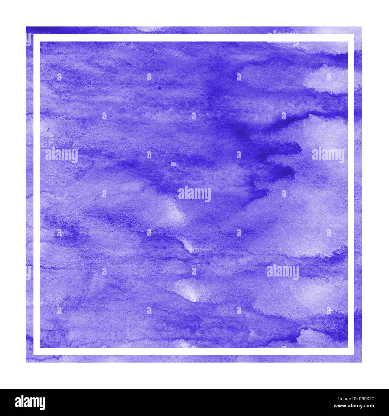 Violet hand drawn watercolor rectangular frame background texture with ...