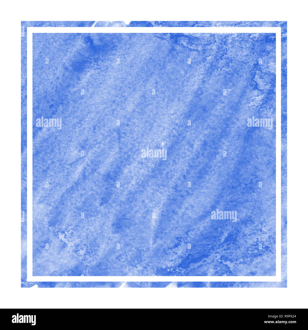 Blue hand drawn watercolor rectangular frame background texture with ...