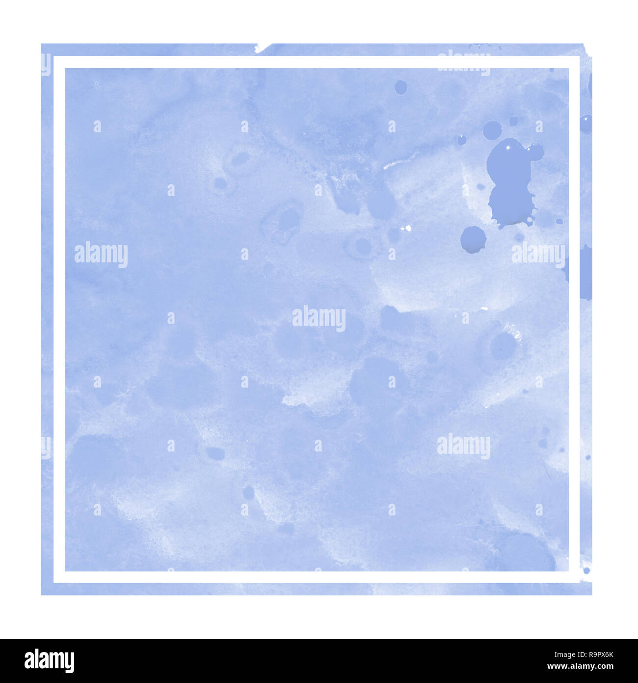 Blue hand drawn watercolor rectangular frame background texture with ...