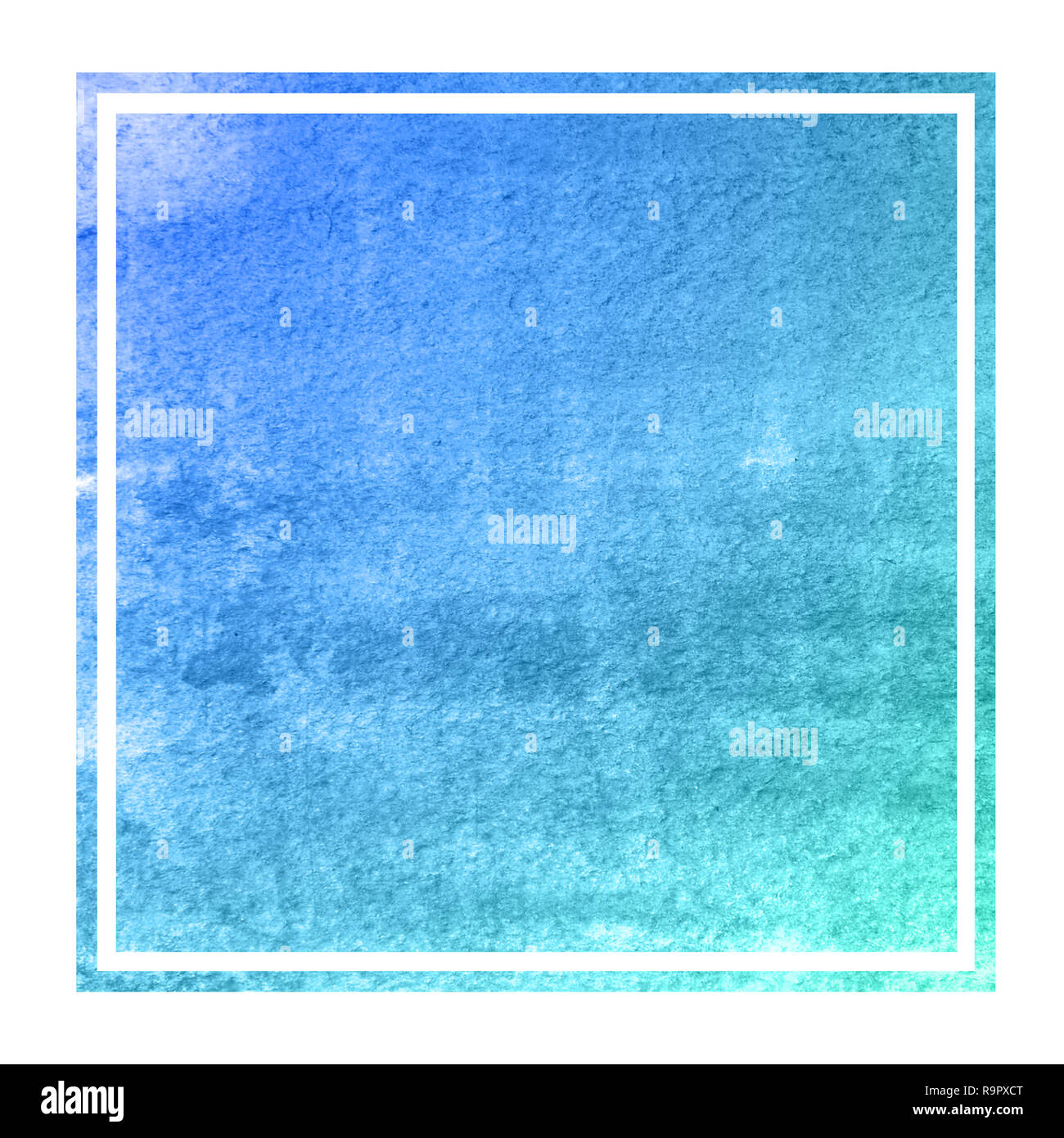 Cold blue hand drawn watercolor rectangular frame background texture ...