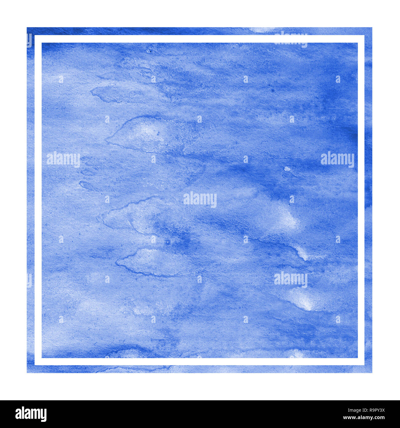 Blue hand drawn watercolor rectangular frame background texture with ...