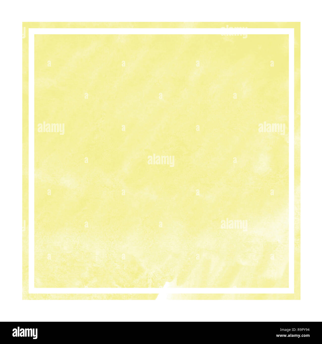 Yellow hand drawn watercolor rectangular frame background texture with ...
