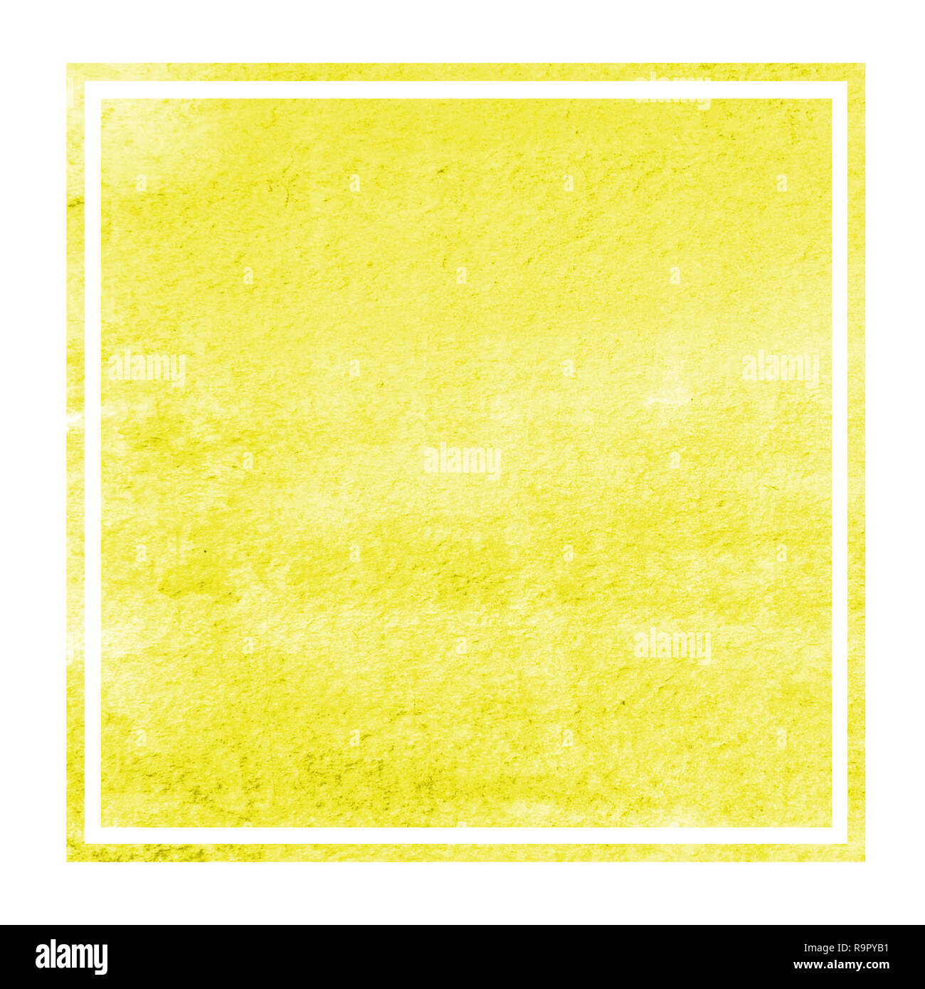 Yellow hand drawn watercolor rectangular frame background texture with stains. Modern design element Stock Photo