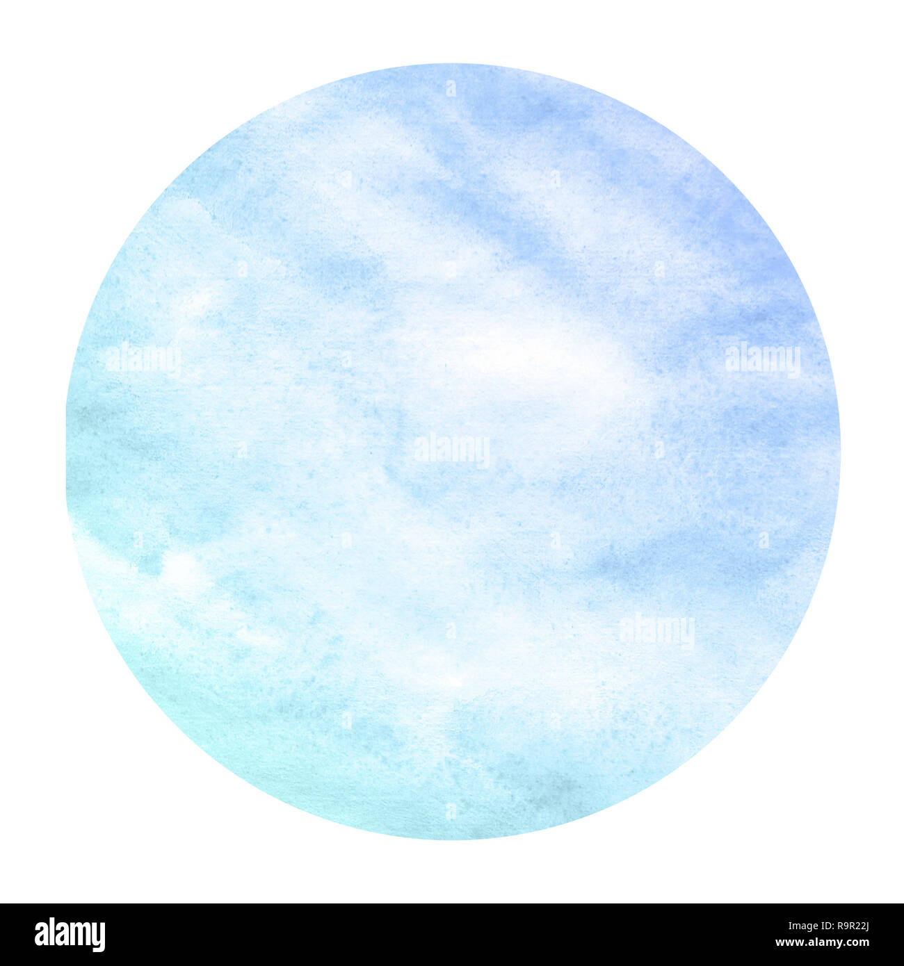 Cold blue hand drawn watercolor circular frame background texture with ...