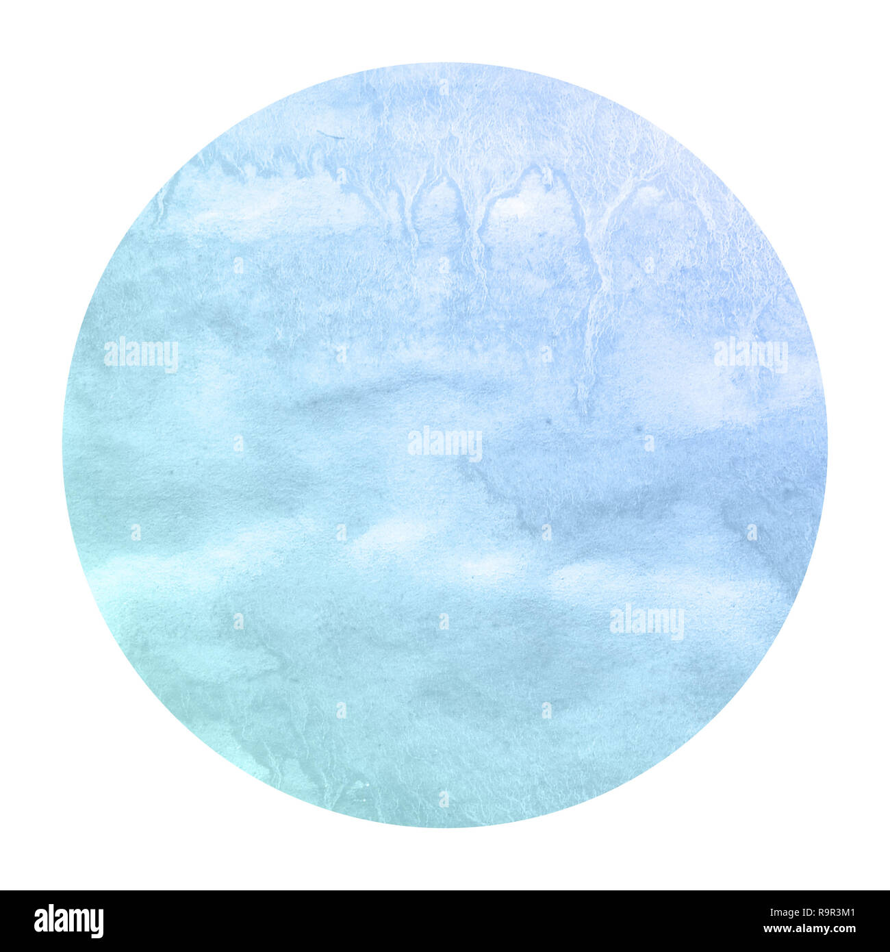 Cold blue hand drawn watercolor circular frame background texture with ...