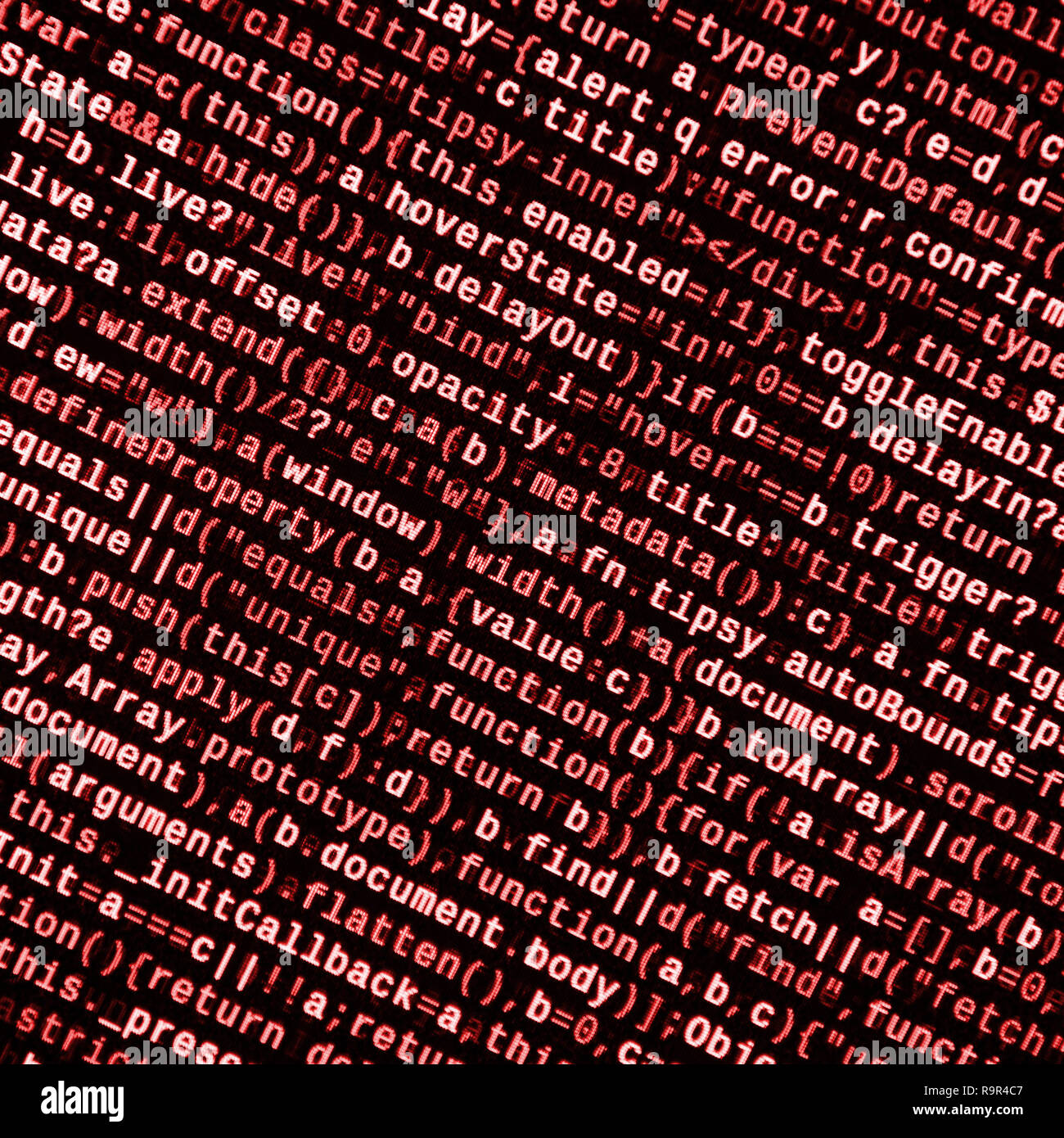 Writing programming code on laptop. Digital binary data on computer ...