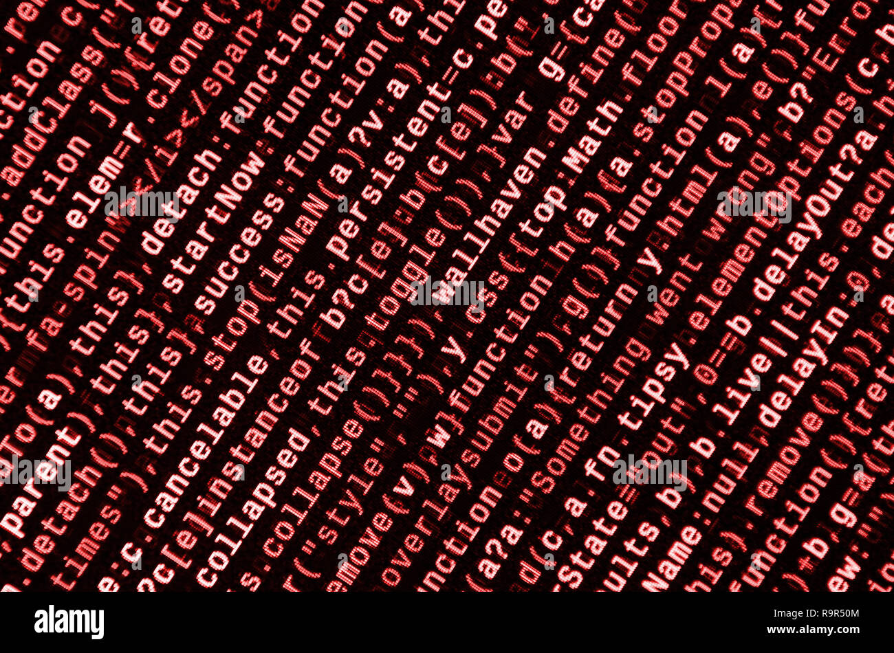 Writing programming code on laptop. Digital binary data on computer ...