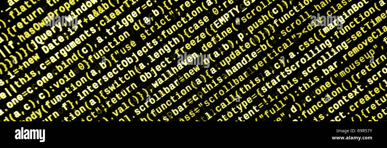 Computer program preview. Programming code typing. Information technology website coding standards for web design Modern tech. CSS, JavaScript and HTM Stock Photo