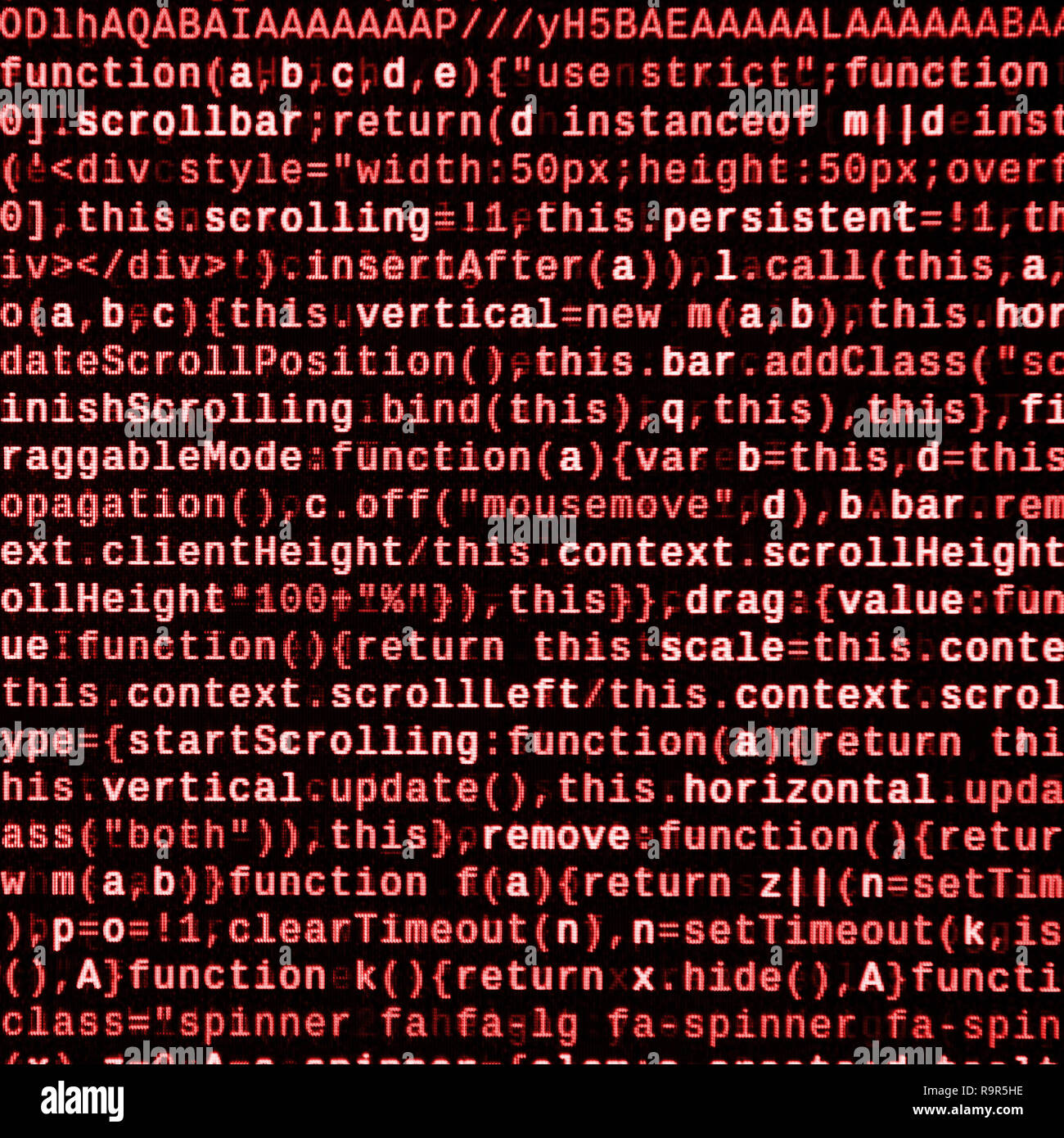 Writing programming code on laptop. Digital binary data on computer ...