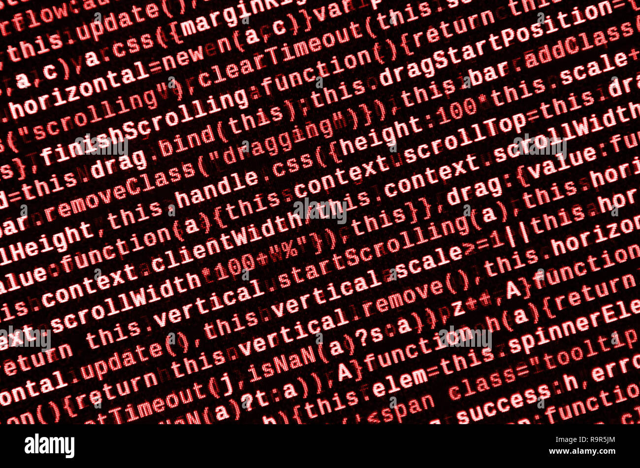 Writing programming code on laptop. Digital binary data on computer screen. Project managers work new idea. Software engineer at work. Software abstra Stock Photo