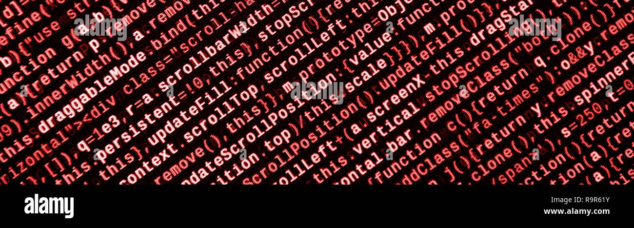 Writing programming code on laptop. Digital binary data on computer ...