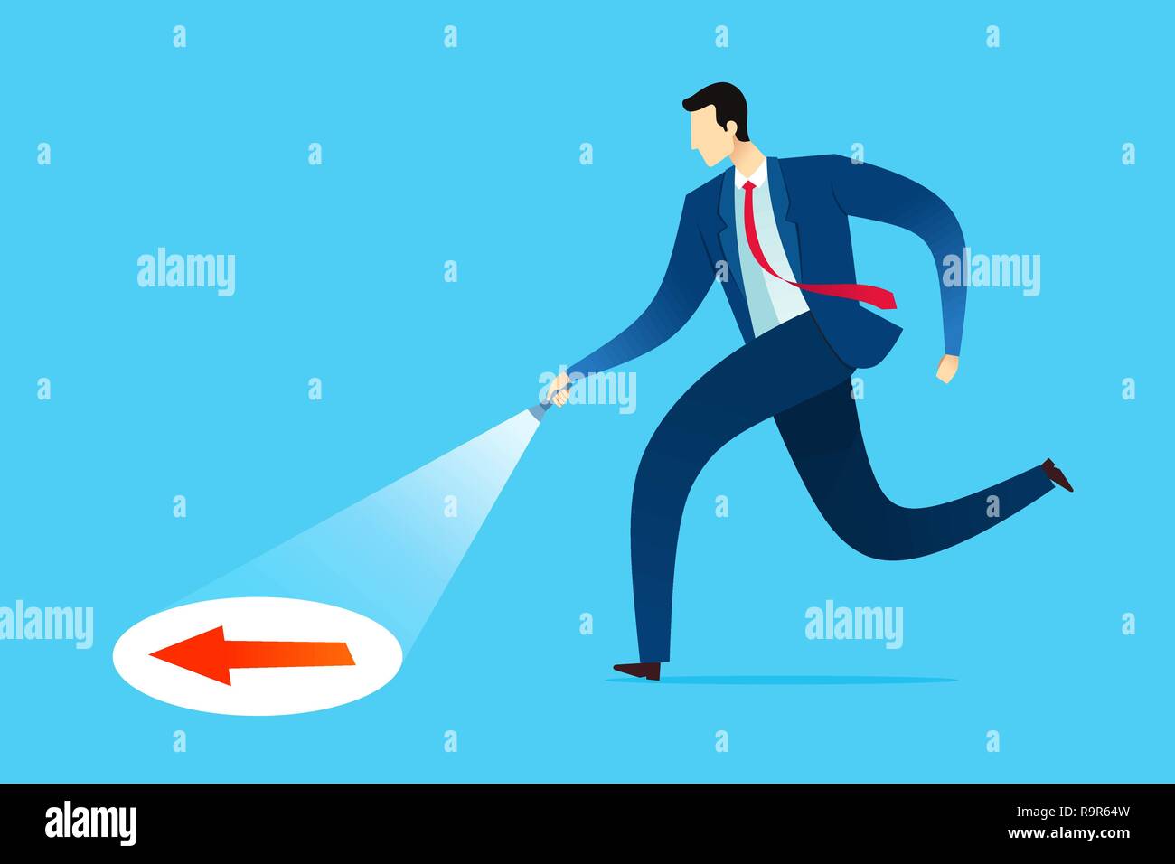 Businessman searching guidance for new opportunity and solution. Business concept vector illustration. Stock Vector