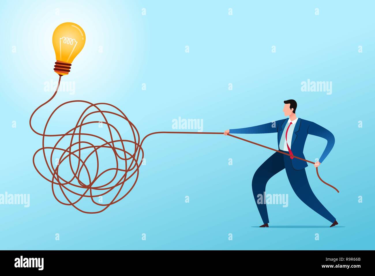 Businessman untangle the rope to find a solution. Business concept ...