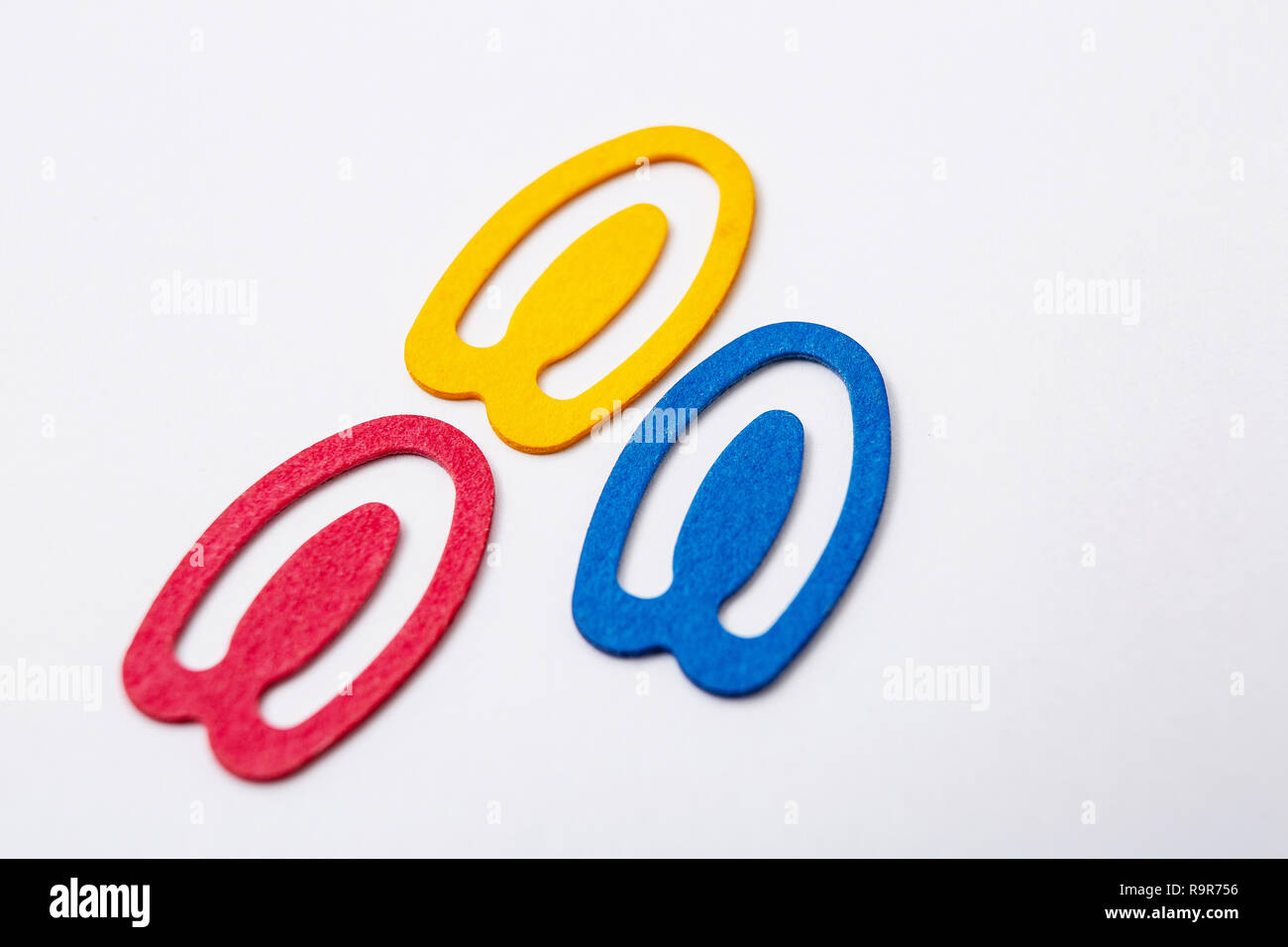 Red Clip, Yellow Clip, Blue Clip Stock Photo