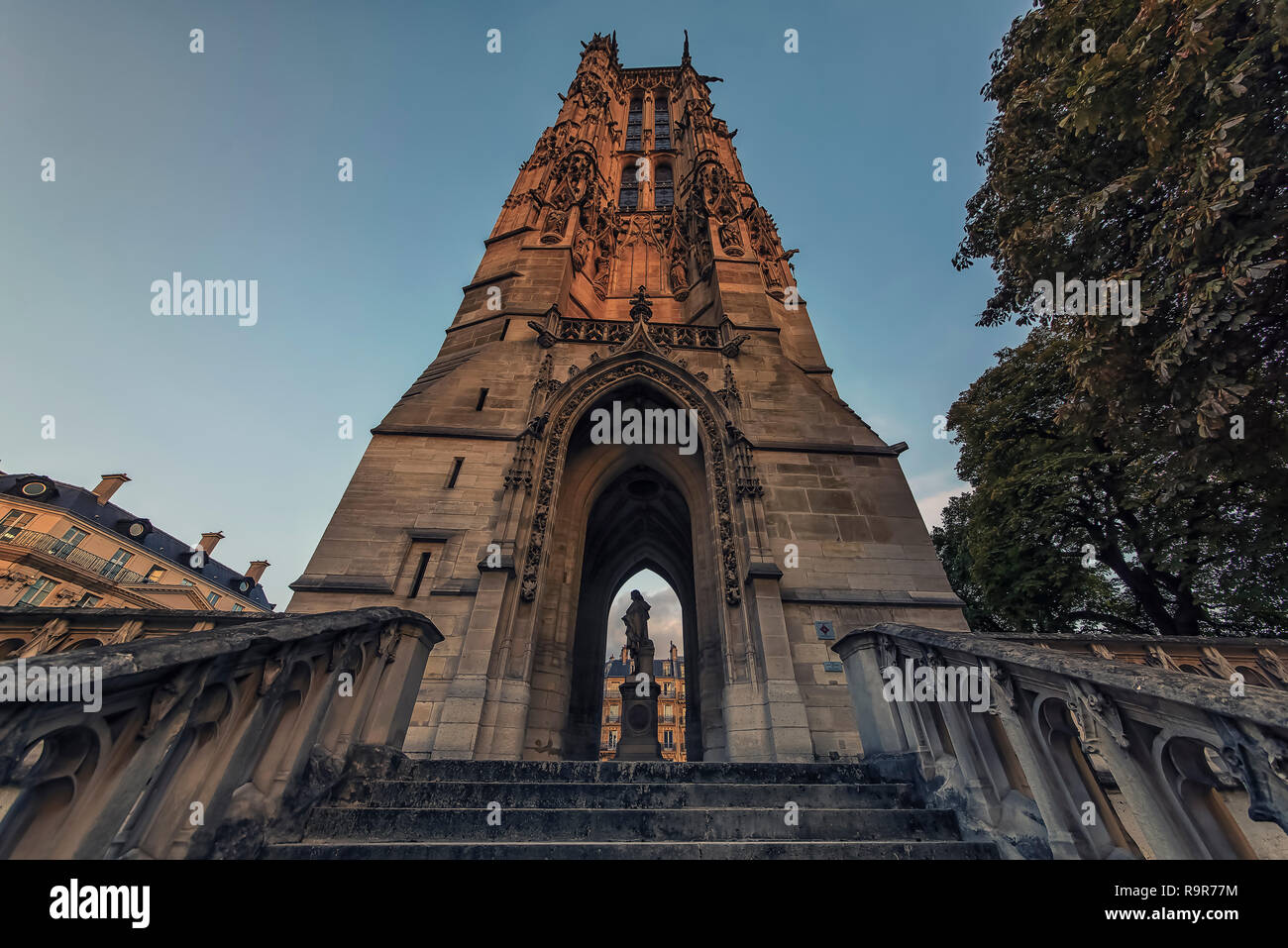 Saint-Jacques Tower in evening in Paris Stock Photo