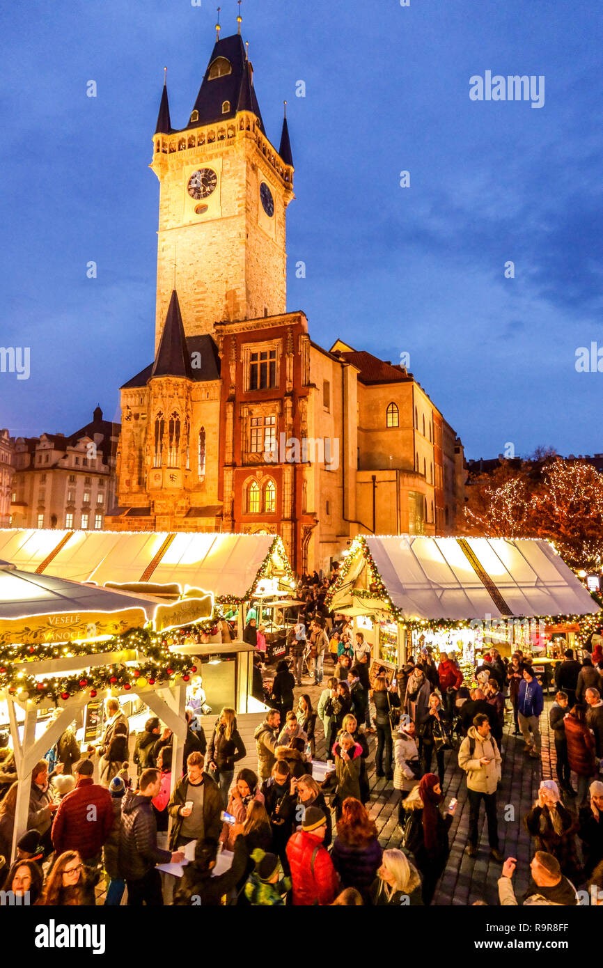 European city, Prague Christmas Market Old Town Square, Czech Republic capital Stock Photo