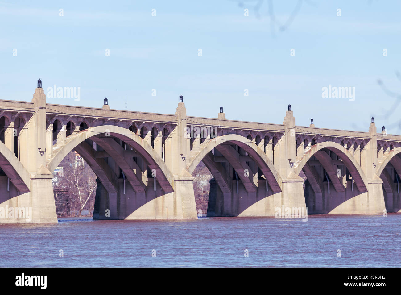 Wrightsville, PA, USA - February 28, 2016:  The Columbia Wrightsville Bridge spans the Susquehanna River in Lancaster County, PA. Stock Photo