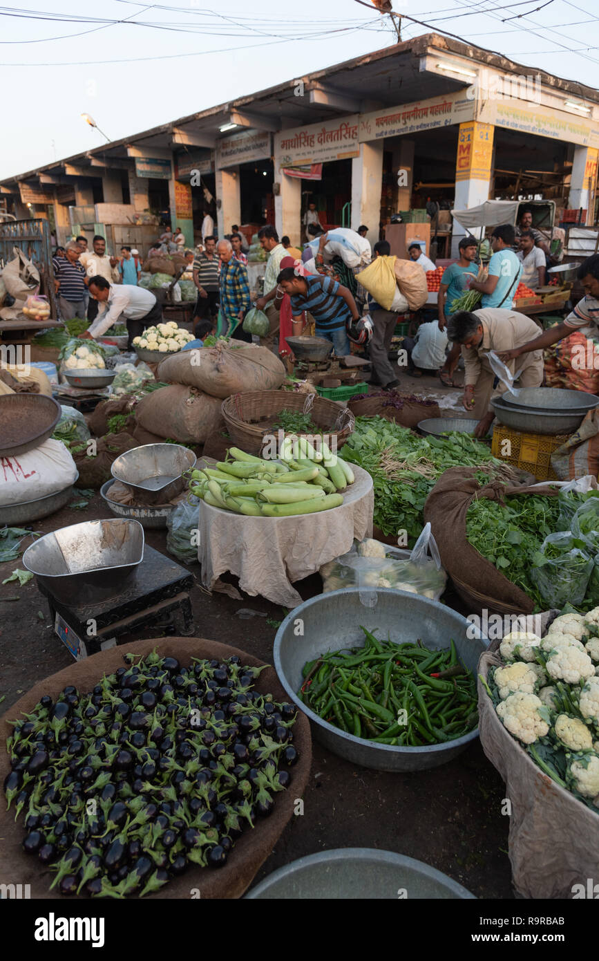 Fresh vegetables for sale at the vegetable market in Jodhpur, Rajasthan, INDIA. Stock Photo