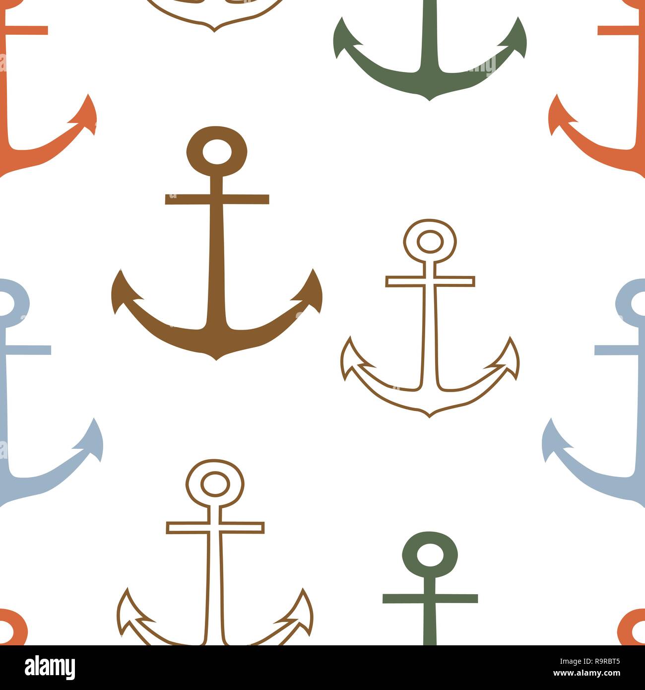 Multicolor anchors on white background vector seamless pattern. Stock Vector
